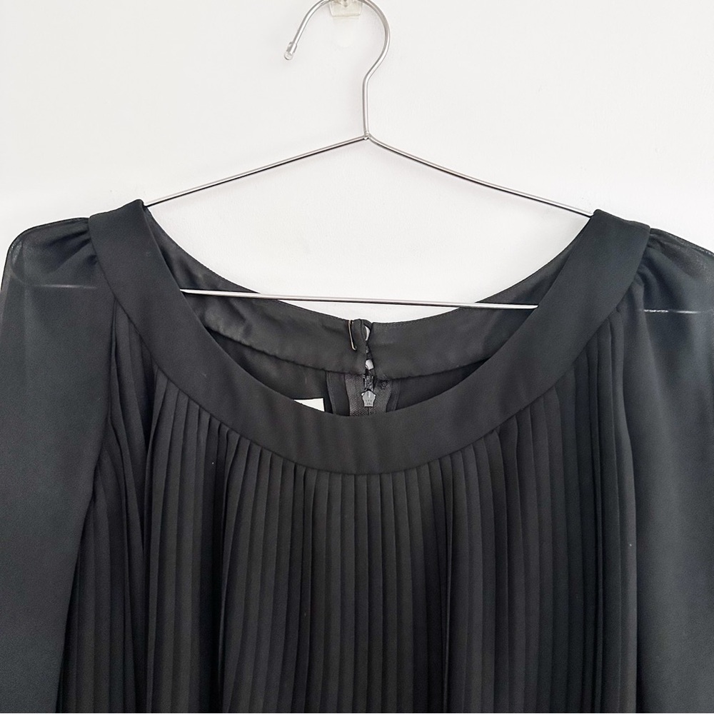 Vintage Black Pleated Midi Dress Sheer Sleeves Union Made Size 2-4 - Picture 6 of 11